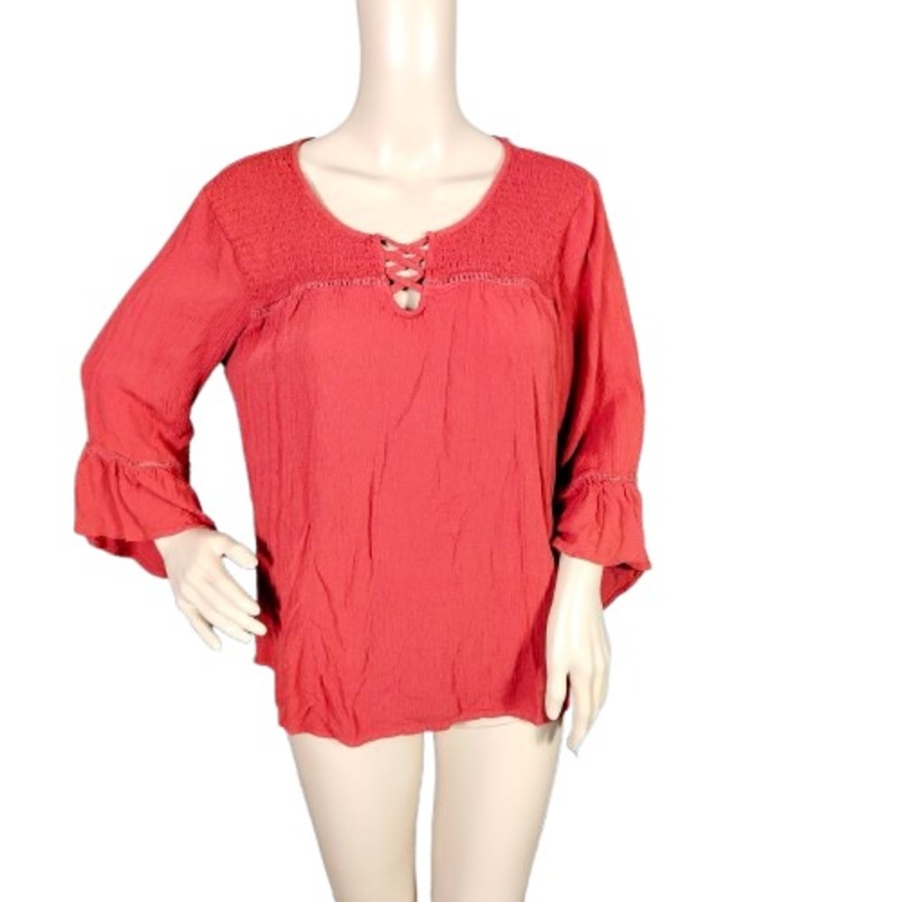Westport 1962 Womens Flare Sleeve Tunic Top 3/4 Sleeve Peasant Orange Size L
